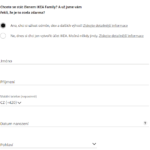 Registrační formulář na webu ikea.cz. Uživatel volí, zda chce dostávat odměny a slevy.